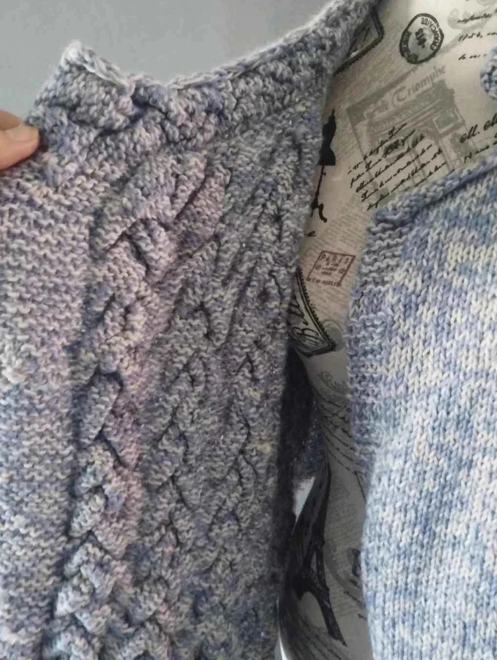 Cardigan azul claro/creme, lã, Fait Main T38//40 – photo 7